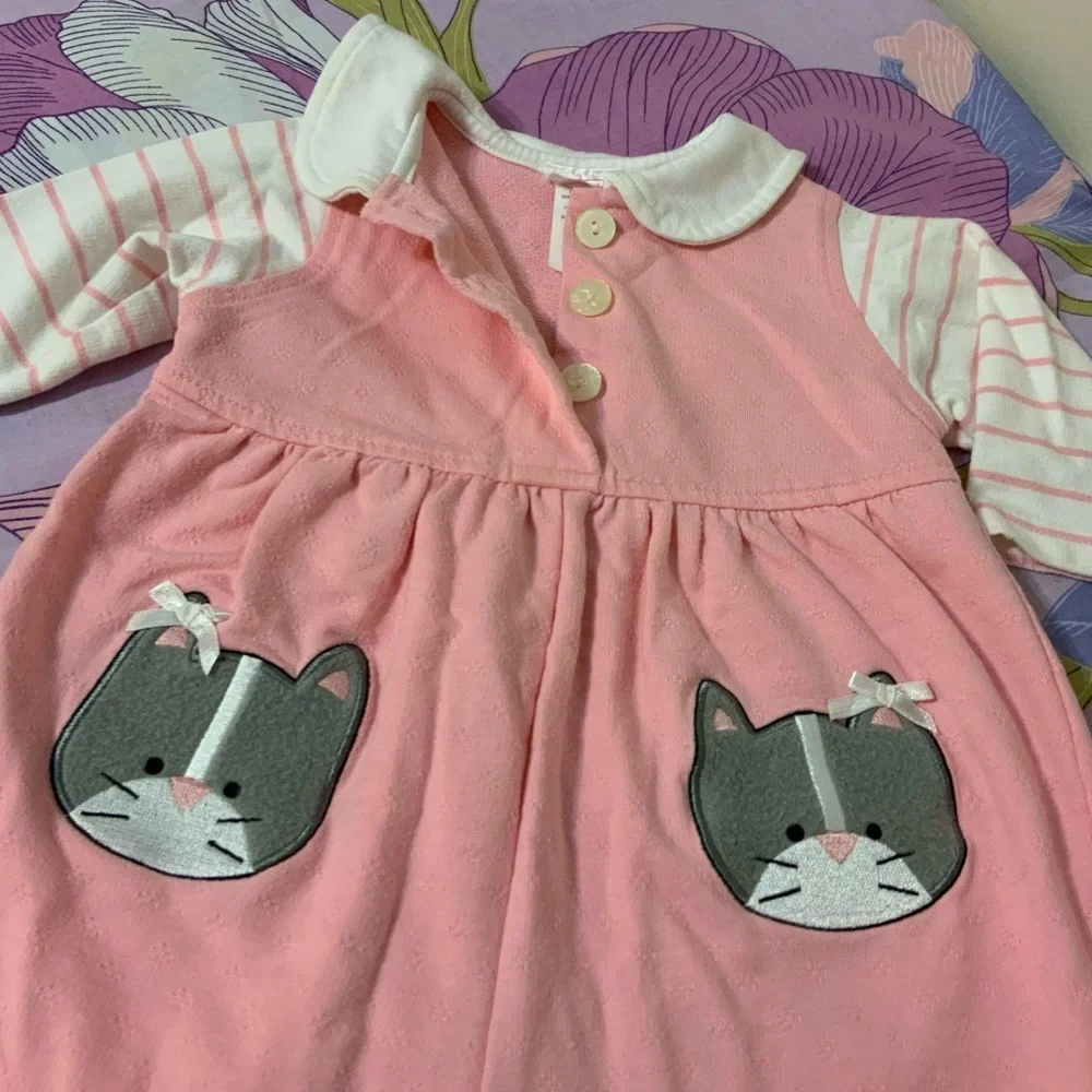 Like New VTG Buster Brown Romper Pink &  Embroidered Cat Baby Girl 3/6M